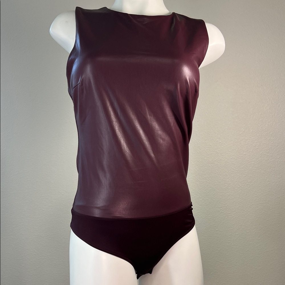 Express Burgundy Sleeveless Body Contour Faux Leather Bodysuit MEDIUM